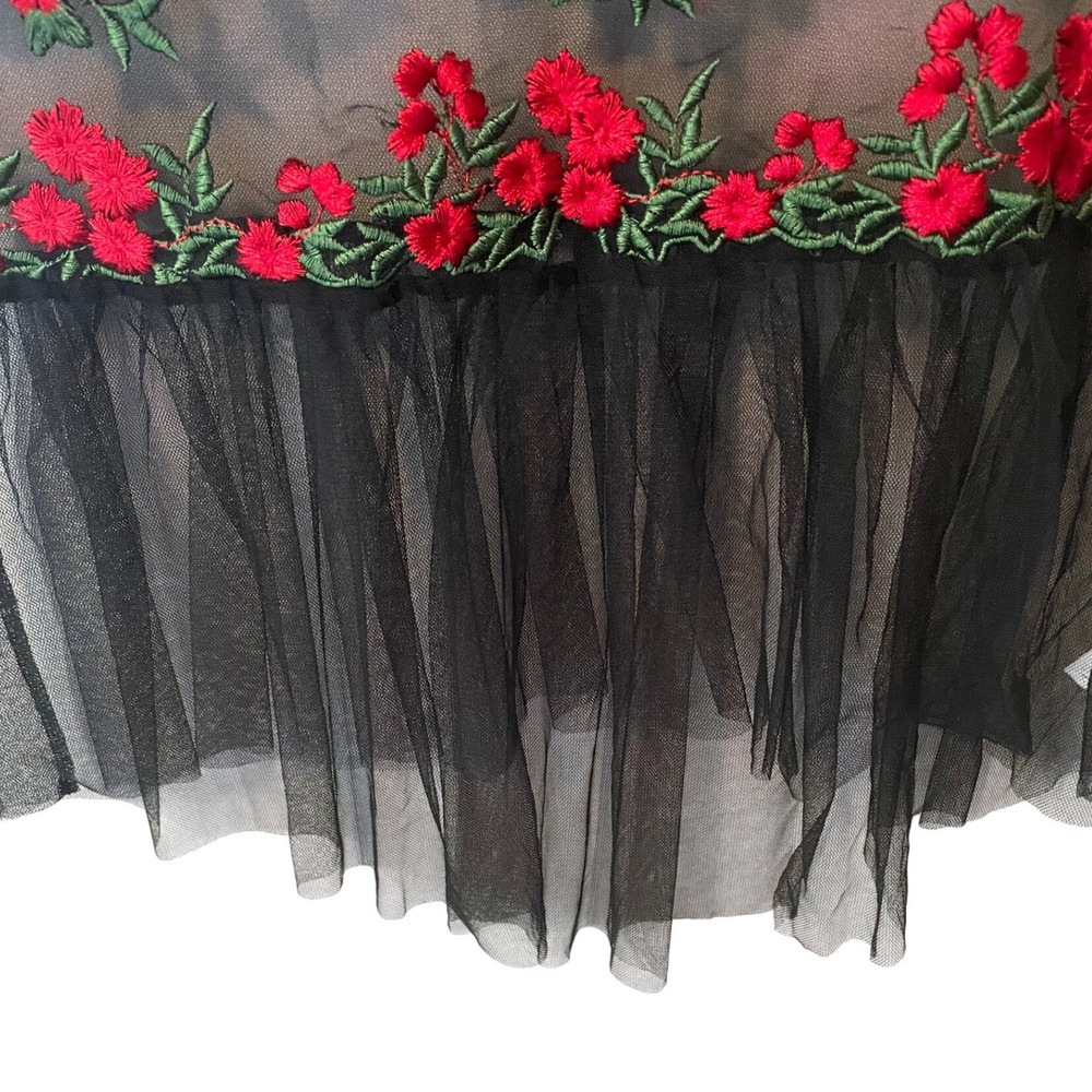 Twinkle Womens M Black Sheer Mesh Floral Embroidered NWT Fairycore Whimsygoth - Picture 2 of 9